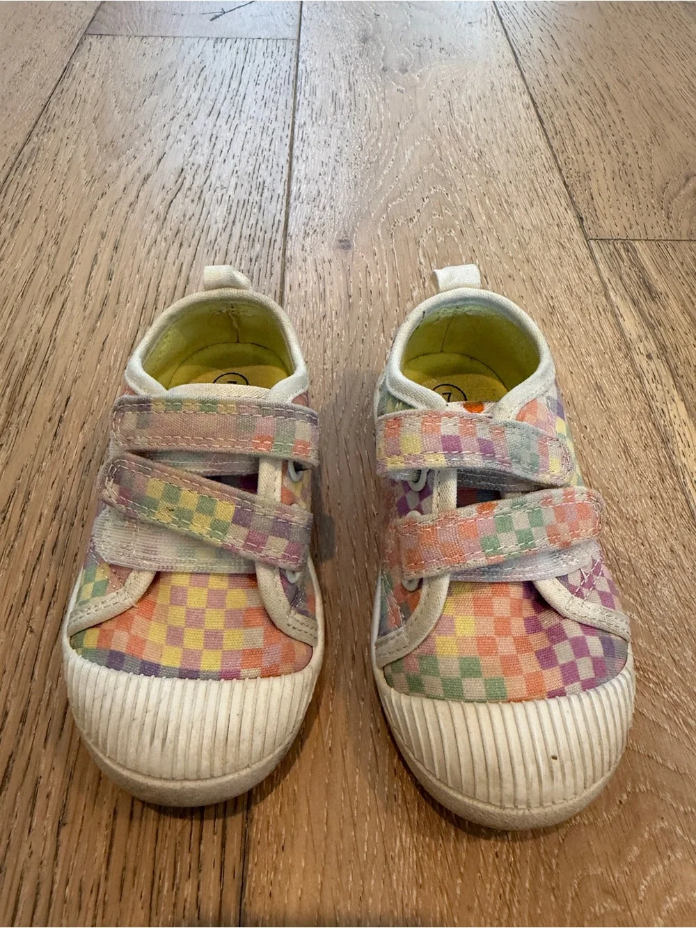 Kids Checkerboard Velcro Sneakers in Pastel Multi